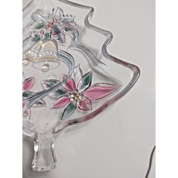 Vintage Mikasa Candy Dish Tree Shaped Poinsettia And Bells 7 1/2" x 6 3/4" - Picture 2 of 9